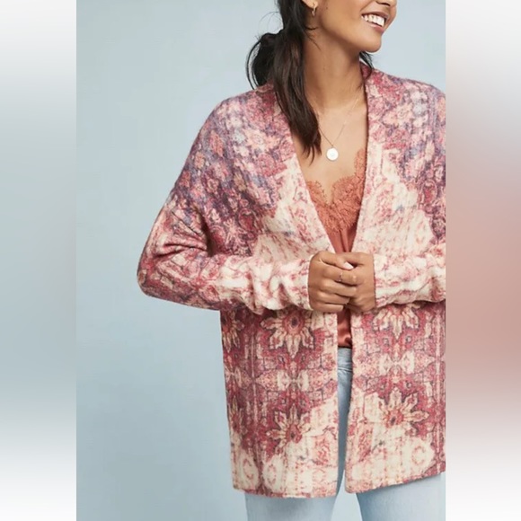 Anthropologie Natalia Floral Intarsia Cardigan Sweater Sz S Akemi Kin open front - Picture 9 of 10